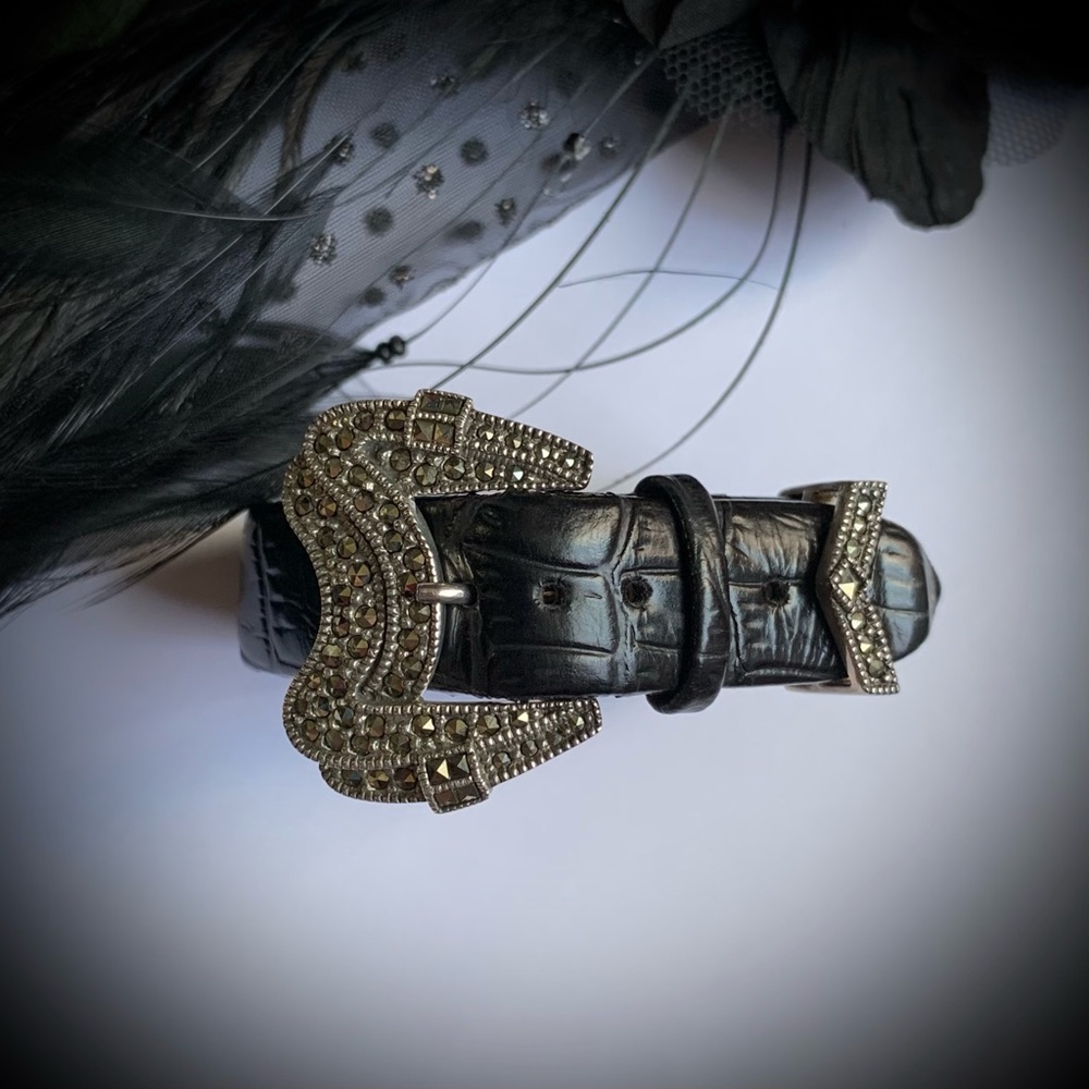 Judith Jack Sterling Silver Marcasite Leather bracelet